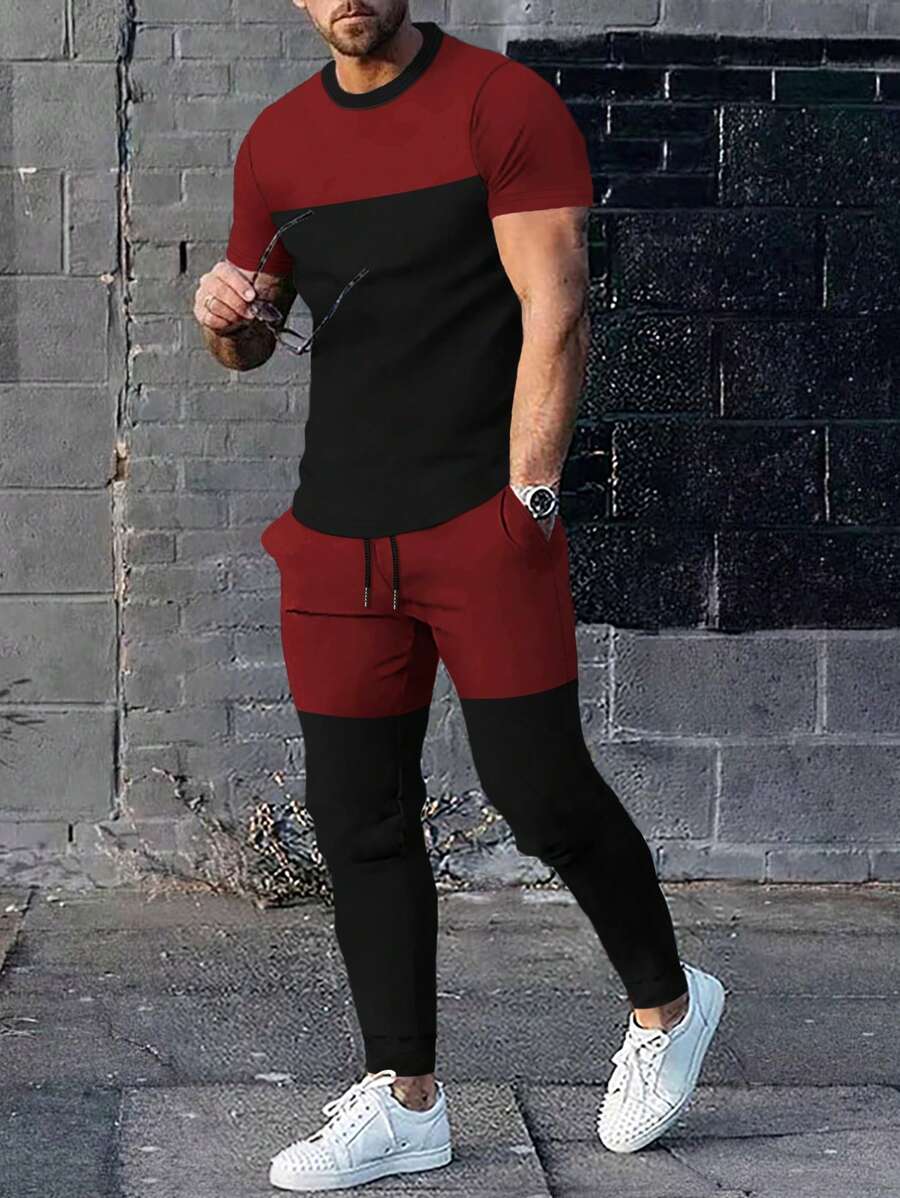 Manfinity Homme Men Two Tone Tee & Drawstring Waist Joggers - Multicolor - View 1