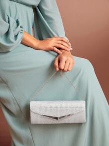 SHEIN Belle Women's Envelope Clutch Bag With Rhinestone & Metallic Decoration For Fashionable Evening Party - Silver - View 2