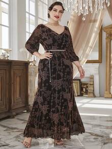 Váy thắt lưng họa tiết hoa cỡ lớn - Rượu sâm banh - Xem 6