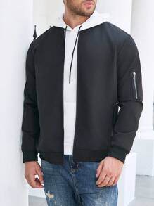 Manfinity Homme Nam Plus 1 Miếng Dây kéo Áo khoác bomber - màu đen - Xem 3