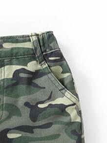 Blugi cu buzunare laterale cu clapă cu imprimeu Camo pentru fetiță