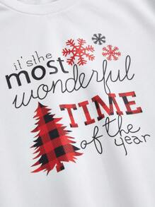 SHEIN LUNE Áo nỉ lót nhiệt in họa tiết Giáng sinh - trắng - Xem 3