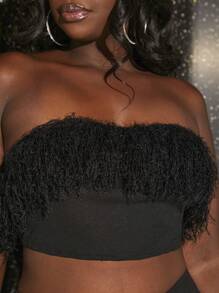 Slaydiva Plus Fuzzy Trim Crop Tube Top & Pants
