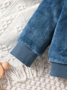 男嬰恐龍刺繡法蘭絨衛衣和褲子 - 藍色 - 查看 4