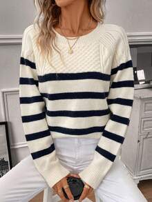 SHEIN LUNE 條紋圖案插肩袖套頭毛衣 - 彩色 - 查看 6