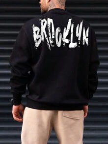 Manfinity Men Letter Graphic Drop Shoulder Sweatshirt - Black - View 2