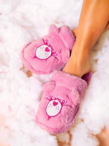 SHEIN X Care Bears Dép đi trong nhà thêu hình gấu hồng dễ thương, QUÀ TẶNG - Hồng - Xem 3