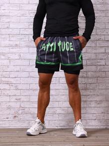 Manfinity Sport Corelite 男士字母圖案運動短褲（帶手機袋）