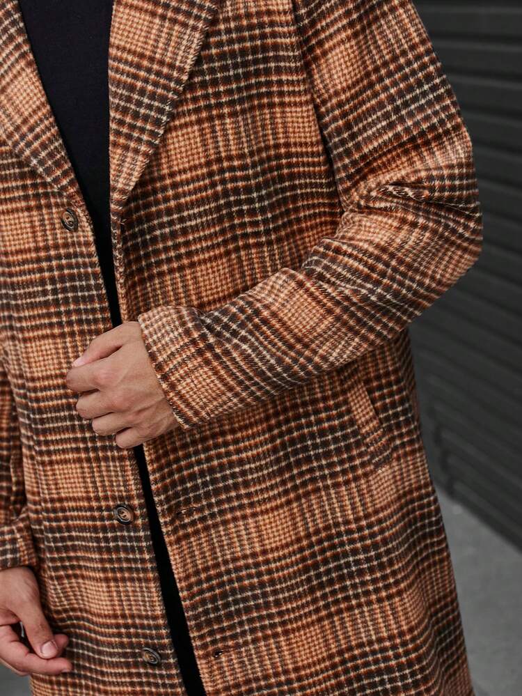 Loose Fit Men's Plaid Lapel Collar Overcoat