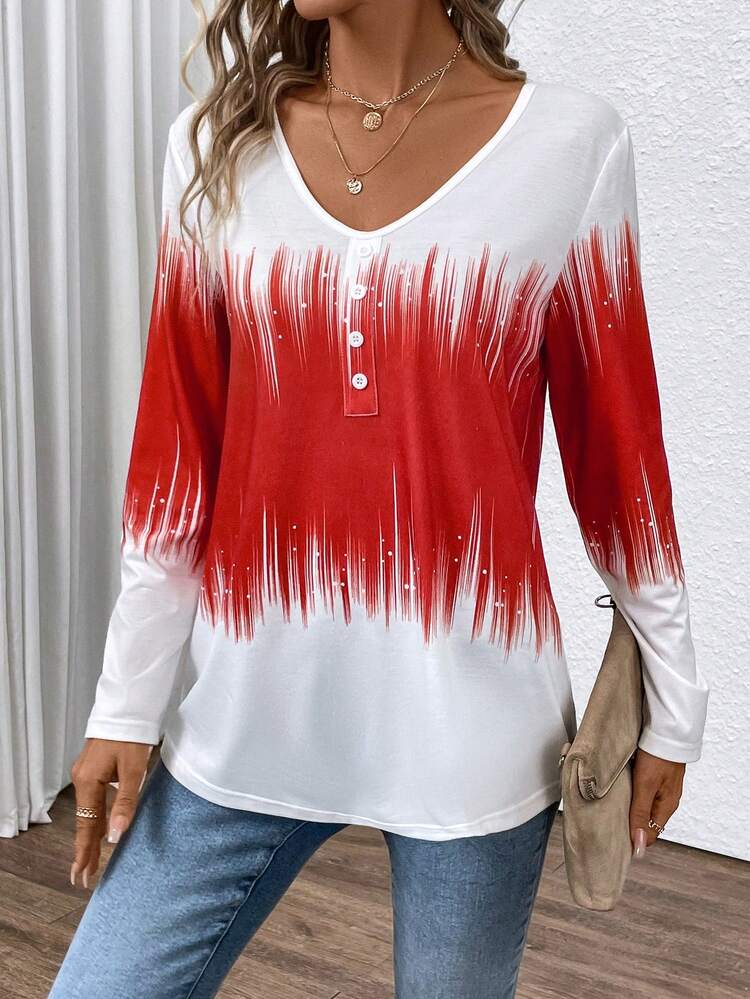 Brush Print Button Detail Tee