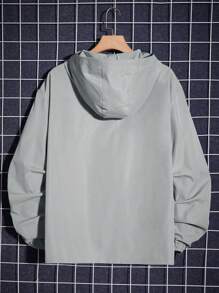 Manfinity BRENVOR Loose Fit Men Long Sleeve Letter Patched Half Button Hooded Jacket, Fall