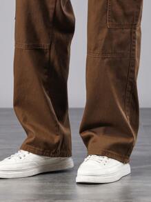 Manfinity Homme Loose Fit Men's Jeans With Flap Pockets On The Side - Brown - View 7