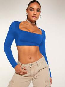SHEIN BAE Square Neck Crop Top - Royal Blue - View 7