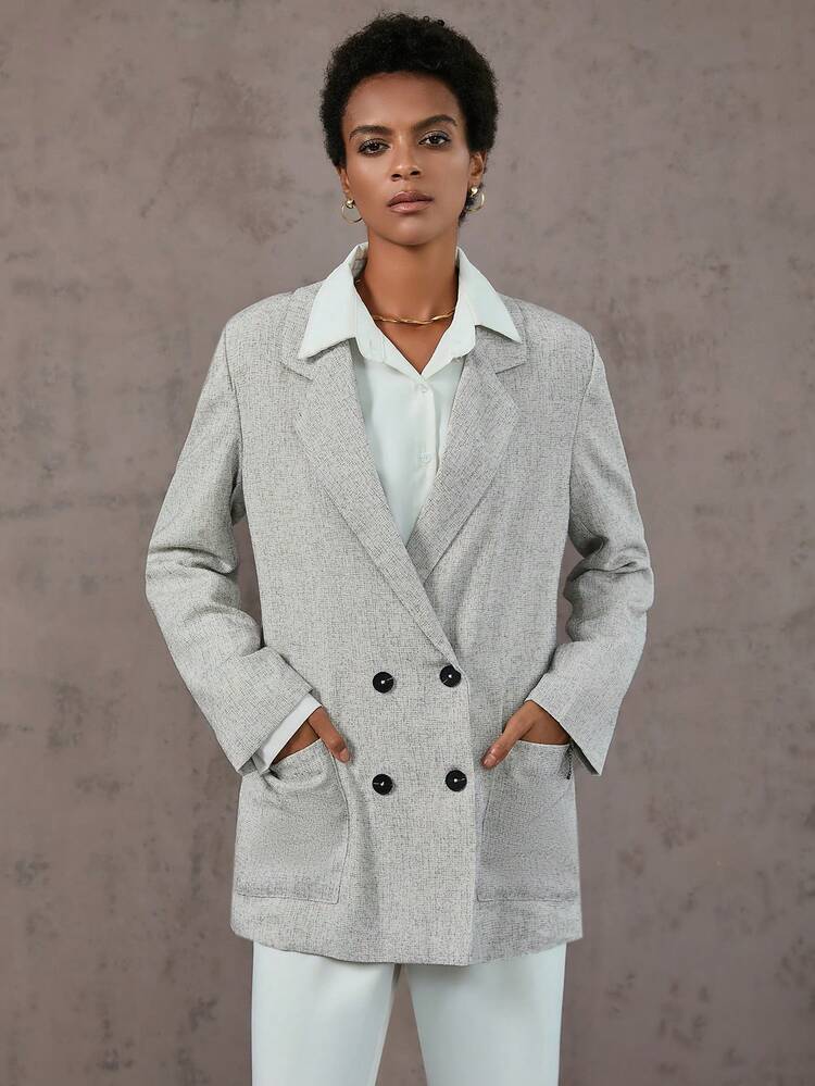Double Breasted Lapel Neck Double Button Blazer Fall Cloth For Women