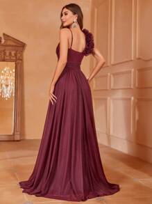 Appliques Detail Glitter Bridesmaid Dress