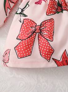Bebé niña Vestido con estampado de lazo ribete con fruncido con bolso