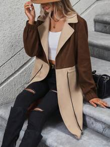 SHEIN Clasi 雙色西裝領翻蓋細節粗花呢花呢外套 - 咖啡棕 - 查看 1
