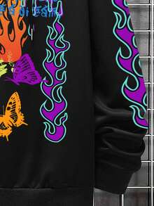 Manfinity EMRG Nam Plus Slogan & In Lửa Dây rút Hoodie - màu đen - Xem 6