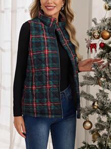 EMERY ROSE 格纹印花拉链背心夹棉大衣 - 彩色 - 查看 6