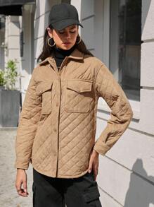 EURMUSE Abrigo acolchado con hombros caídos y bolsillo con solapa - Caqui - Ver 3