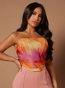 SHEIN SXY Tie Dye Ruched Tube Top - Multicolor - View 1