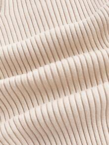 SHEIN BASICS 大碼1 入組高領羅紋針織上衣 - 杏色 - 查看 6