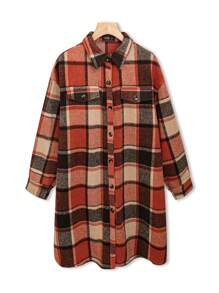 SHEIN LUNE Plus Plaid Print Drop Shoulder Flap Detail Coat - Multicolor - View 1
