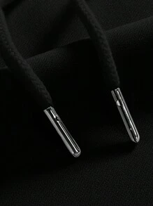 ROMWE MEN Street Life 男士星星&字母圖案抽繩連帽衫 - 黑色 - 查看 4