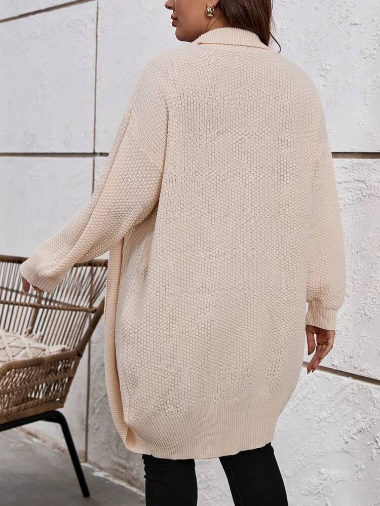 Plus Size Dual Pocket Drop Shoulder Cardigan