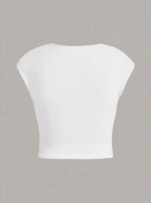 SHEIN MOD Plus Two Tone Square Neck Crop Tee - Black and White - View 2