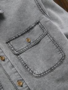 Manfinity Men Flap Pocket Denim Shirt Without Tee - Grey - View 4