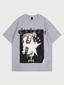 ROMWE MEN Street Life 男士字母和星星印花T恤 - 淺灰色 - 查看 1