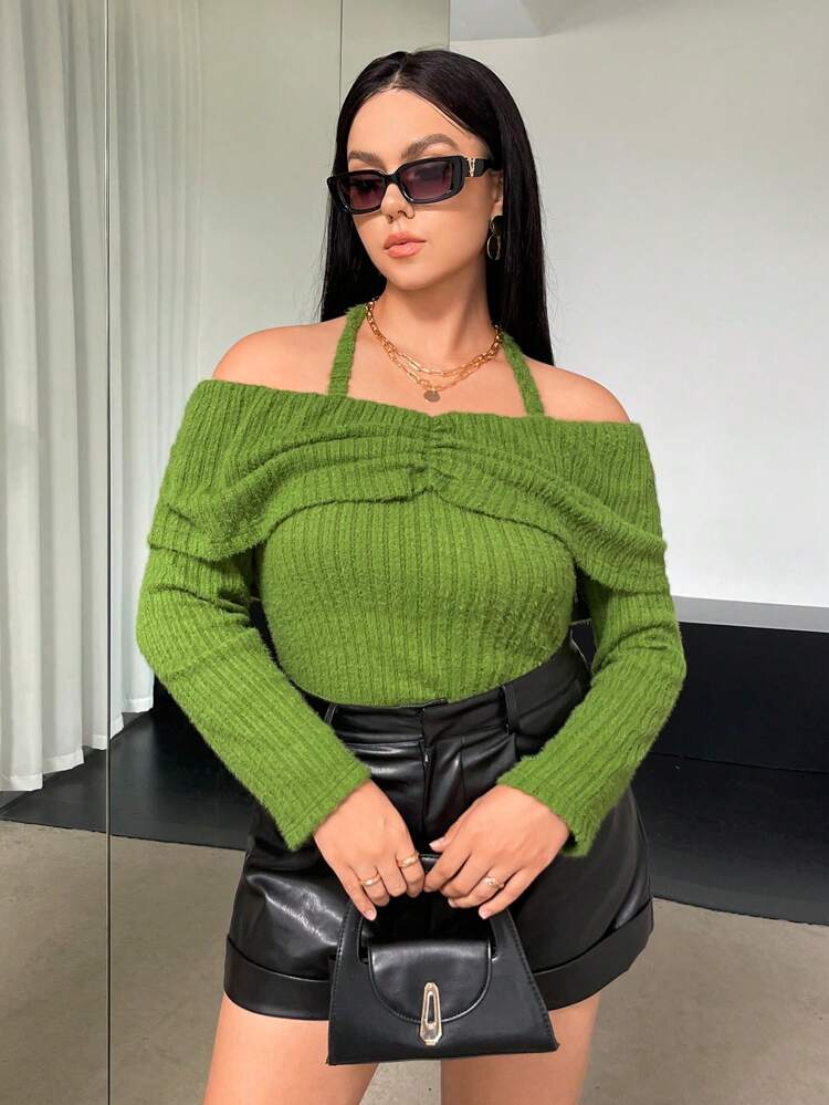 Plus Ruched Halter Neck Tee