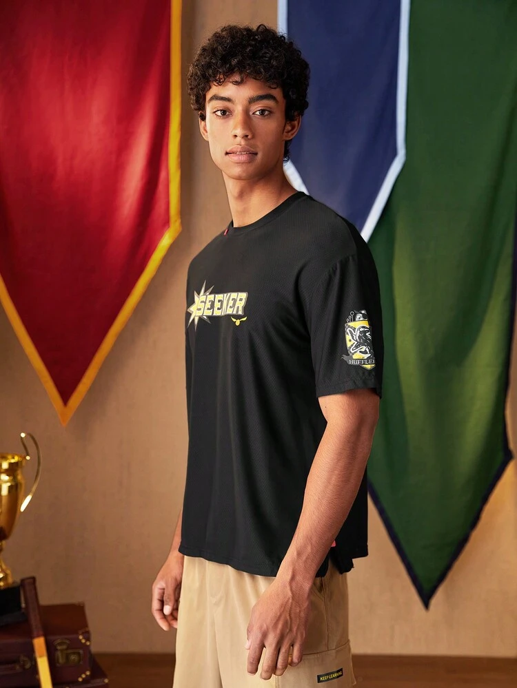 Boyfriend Style Men Letter Graphic Sports Tee Workout Tops