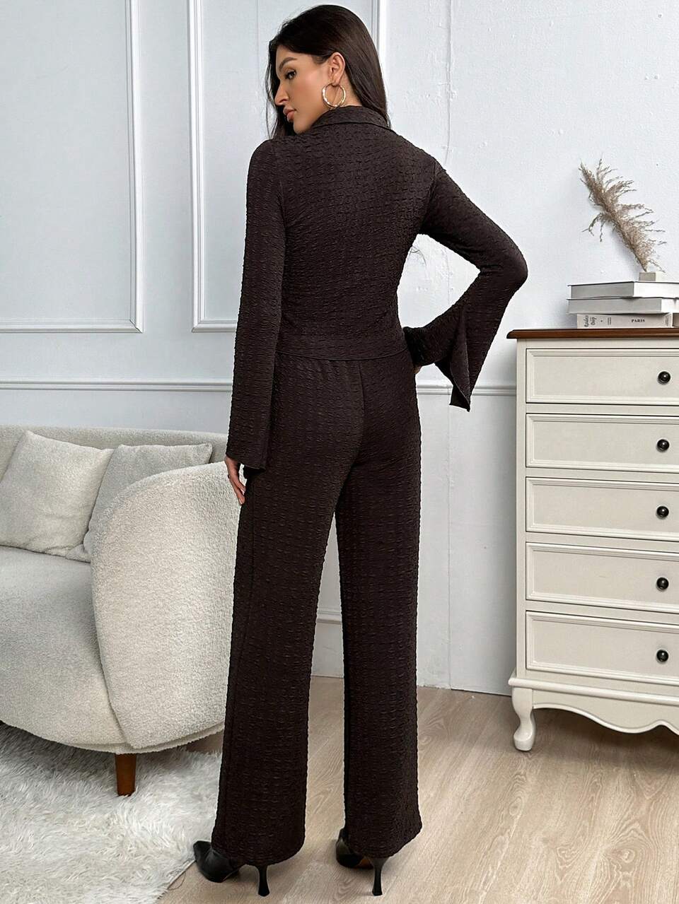 Button Front Tee & Drawstring Waist Pants