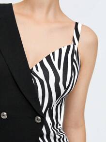 BizChic Zebra Striped Asymmetrical Neck Asymmetrical Hem Blazer Dress - Black and White - View 6