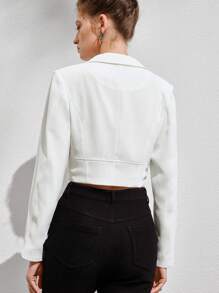 Chiquease Lapel Neck Zip Up Crop Jacket - Beige - View 2