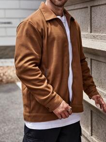 Manfinity Homme Áo khoác nam Plus Zip Up rắn - màu nâu - Xem 3