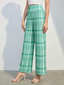 BizChic Plaid Print Wide Leg Pants - Green - View 4