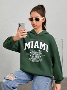 少女字母图案落肩卫衣 - 軍綠色 - 查看 7