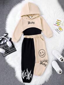 SHEIN 女童字母圖案連帽衫、運動褲和吊帶背心