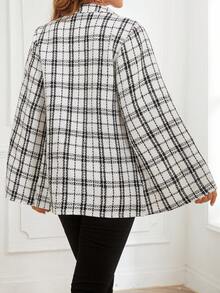 SHEIN Privé 格子印花斗篷袖西裝外套 - 白色 - 查看 2