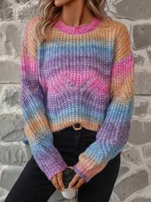 SHEIN LUNE 漸層落肩袖套頭毛衣 - 彩色 - 查看 4