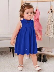 SHEIN Vestido para bebé niña con lazo delantero cortado a láser - Azul - Ver 3