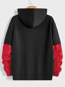 GENTILAND 男士玫瑰和日文字母圖案抽繩二合一連帽衫 - 黑色 - 查看 2