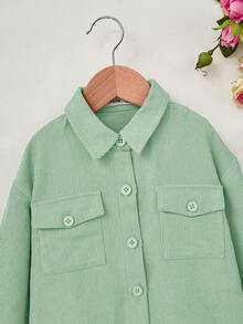 SHEIN 年輕女孩翻蓋口袋落肩燈芯絨外套（無T恤）