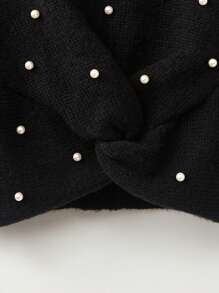 SHEIN Tween Girl Pearls Beaded Twist Hem Sweater - Black - View 4