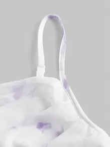 SHEIN MOD 紫玫瑰扎染鱼尾夏季花卉印花褶饰吊带连衣裙，薰衣草色连衣裙