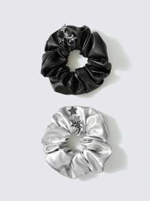 2入組女孩時尚街頭風PU皮革頭帶帶金屬星星裝飾用品,偉大適用於日常穿著,時尚,拍照片和音樂節,黑色&銀 - 彩色 - 查看 9