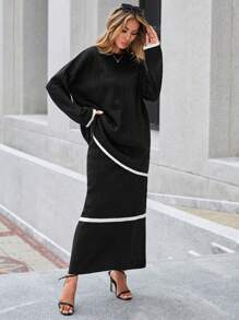 EURMUSE Cable Knit Sweater & Knit Skirt - Black - View 5